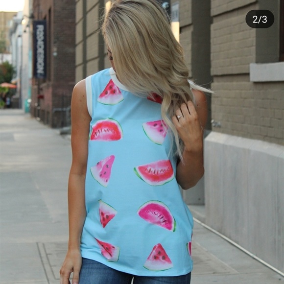 Promesa Tops - Promesa Blue Watermelon Print TankTop Sz L